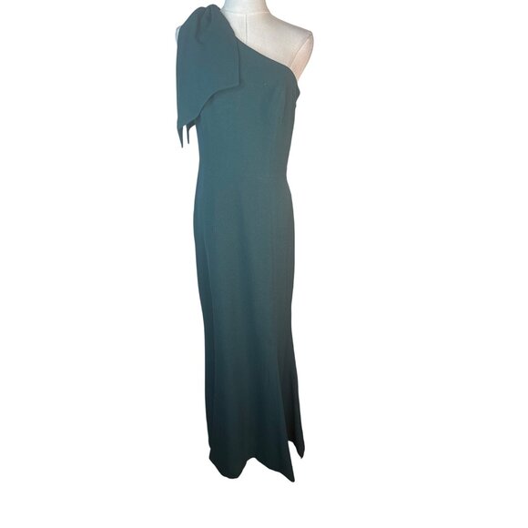 Dress The Population One-Shoulder Medium Forest Green Maxi Dress Polyester Blend - Picture 5 of 14